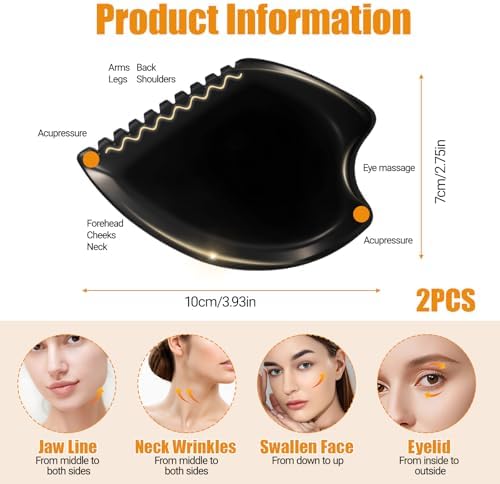 Gua Sha Facial Massage Tool - Black Jade Bian Stone Face & Body Massager for Wellness, Relaxation, Neck/Shoulder/Back/Leg Massage, Natural Stone Skin Care Tool