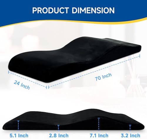 Ergonomic Curved Lash Bed Topper High Density Memory Foam Massage Table Pad with Soft Plush Velvet Cover, Non Slip Lash Bed Foam Topper for Beauty Salon/Spa/Massage (Black, 70"×24")