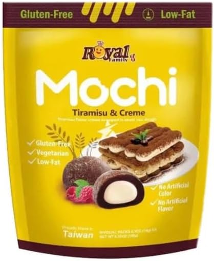 Royal Family Mochi, Tiramisu & Creme Flavor (2 Pack 8.4 oz) – Gluten-Free, Low-Fat, Lacto-Vegetarian Treat