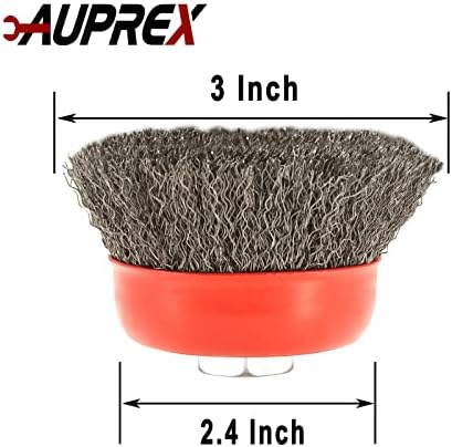 AUPREX 5 Pack 3 Inch Coarse Crimped Wire Cup Brush for Angle Grinder with 5/8 Inch-11 Threaded Arbor - 0.014 Inch Carbon Steel Wire -Light Duty Conditioning for Metals