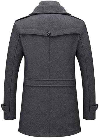 INVACHI Men's Wool Blend Coat Warm Winter Trench Coat with Detachable Soft Scarf Single Breasted Pea Coat