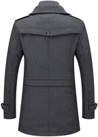 INVACHI Men's Wool Blend Coat Warm Winter Trench Coat with Detachable Soft Scarf Single Breasted Pea Coat