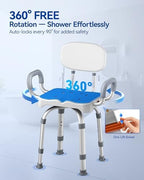KingPavonini Swivel Shower Chair with Arms and Back, 550 lbs Heavy-Duty Shower Chair for Inside Shower Stall and Tub, Anti-Slip M-Shaped Seat & Height Adjustable Shower Seat for Elderly and Disabled