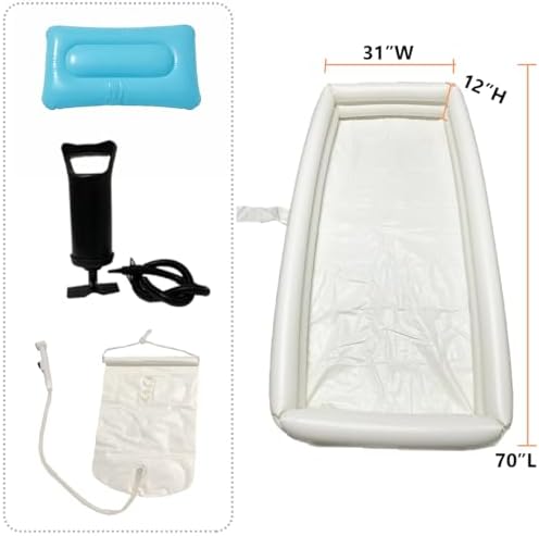 Inflatable Shower Bathtub System - Bath Basin Kit for Bedridden Disabled Elderly Pregnancy, Adult in Bed Assistive Aid with 2.1 Gal Water Bag