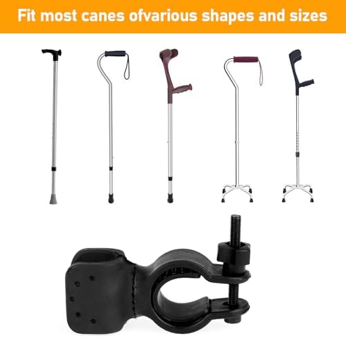 4Pcs Cane Holder for Walker, Walking Stick Holders Cane Universal Accessories Strong Crutches Stick Bracket for Senior for Drive Rollator Wheelchair Mobility Scooter