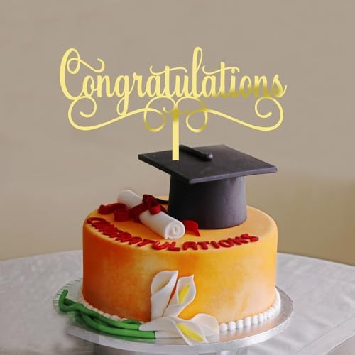 Acrylic Congratulations Cake Topper, Class of 2026 Cake Topper, Congrats Grad Party Decorations Supplies, High School Graduation/College Graduate Party Decoration Supplies (Gold Acrylic)