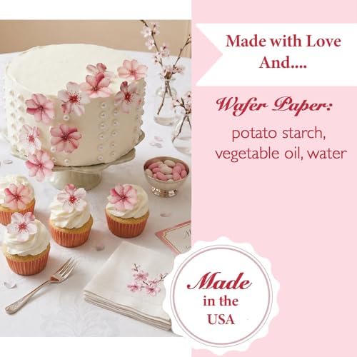 NEW Sugar Robot - Edible Wafer Cherry Blossoms for cake decorating - Small Size - Edible flowers cake decorations - Premium Crafted - Made in the USA Cake -Set of 24 (Wafer Flowers)