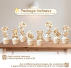 36 Pcs Bear Cupcake Toppers, Brown Bear Baby Shower Decorations, We Can Bearly Wait Cake Topper for Gender Reveal Party Supplies