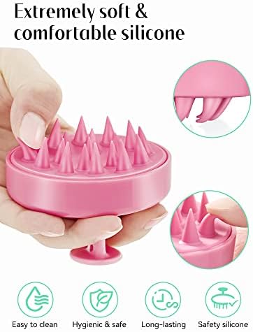 HEETA Scalp Massager Hair Growth, Soft Silicone Scalp Scrubber Shampoo Brush for Exfoliation, Dandruff Removal Head Massage Stress Relax, Wet & Dry Use for Thick Thin Curly Hair Care, Cherry Pink