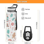 Christmas Nutcracker Water Bottle with Straw Lid 32oz Leakproof Clear Gym Water Bottles for Women Men Outdoor Sport Drinking