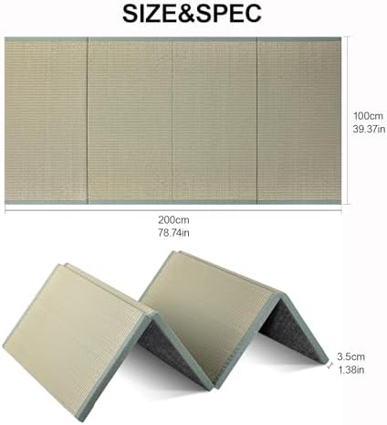 Japanese Traditional Tatami Mattress, Igusa (Rush Grass) Tatami Mat, Foldable Floor Mattress, Japanese Futon Bed, Meditation Mats for Floor, Summer Sleeping Mat, 100×200×3.5cm