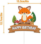 Fox Happy Birthday Cake Topper, Woodland Animal Theme Party Cake Decor, Baby Shower Party Decorations Supplies
