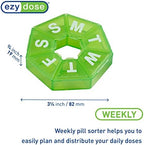 EZY DOSE Weekly Pill Organizer, Medicine Box, and Vitamin Planner, Travel Pill Planner, Portable Storage, 7-Sided, Green, BPA Free
