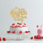 A Little Pumpkin is on Her Way Cake Topper, Oh Baby, for Baby Shower Cake Decor, Gender Reveal Party Decorations Neutral Gold Glitter
