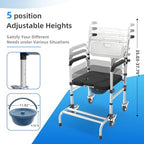 4 in 1 Rolling Bedside Commode Chair with Wheels for Elderly, Shower Chair with Handles, Adjustable Height Raised Toilet Seat for Seniors,Disabled and Pregnant Holds Up to 350 lbs (Black)