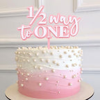Acrylic 1/2 Way To One Cake Topper - Pink 6 Month Birthday Decoration, Half Way To One Cake Decoration, Girls Half Birthday Party Decorations(1/2 way to one cake topper)