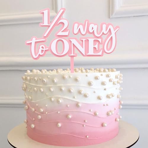 Acrylic 1/2 Way To One Cake Topper - Pink 6 Month Birthday Decoration, Half Way To One Cake Decoration, Girls Half Birthday Party Decorations(1/2 way to one cake topper)