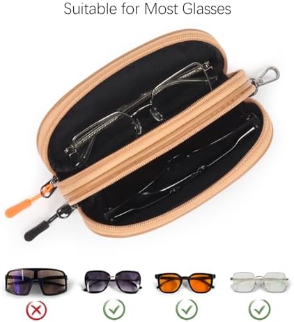 Double Eyeglasses Case Soft Portable Zipper Sunglasses Pouch with Keychain Clip for Men Women