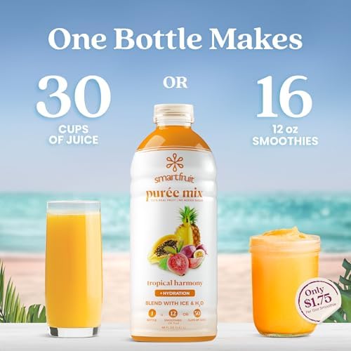 Smartfruit Tropical Harmony + Aloe – 100% Real Fruit Purée with Pineapple, Passion Fruit, Papaya & Guava – Great for Smoothies, Juice, Yogurt, Cocktails, Teas & More – High in Vitamin A & C – 48oz