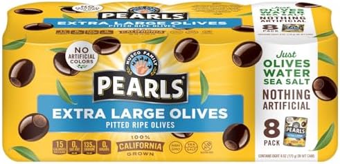 Pearls Extra-Large Ripe Pitted Olives, Pack of 8, 6 oz Cans