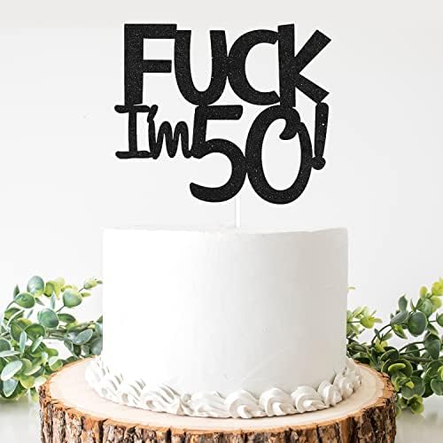 Funny Happy 50 Birthday Cake Topper - Black Glitter Men 50th Birthday Cake Topper - 50th Cake Topper for Women Birthday Party Decoration