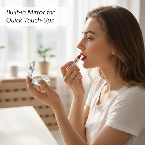 Cow Pill Box 3 Compartment Small Pill Case,Portable for Pocket or Purse Pill Organizer Pill Container Holder with Mirror to Hold Vitamins, Medication, Fish Oil and Supplements
