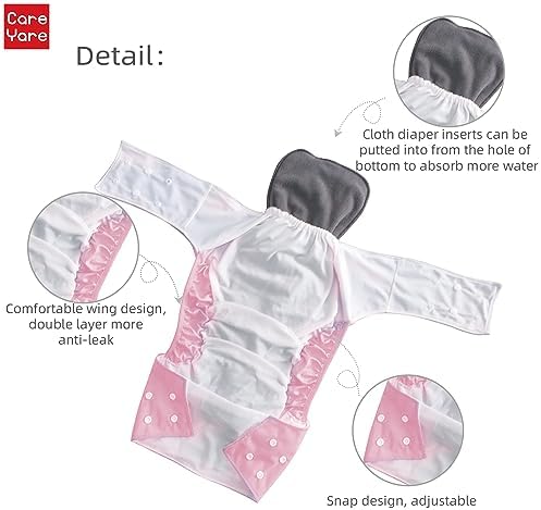 4 Pack Adult Cloth Diapers with Diaper Inserts Waterproof Adult Diapers Women Adjustable Reusable Diaper with Snaps Leak Proof Washable Incontinence Underwear for Men Incontinence Panties