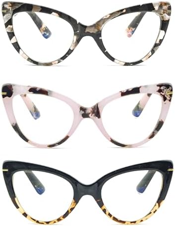 Oversized Cat Eye Reading Glasses for Women Fashion Cute Blue Light Blocking Computer Readers(3 Mixed Color,2.50)