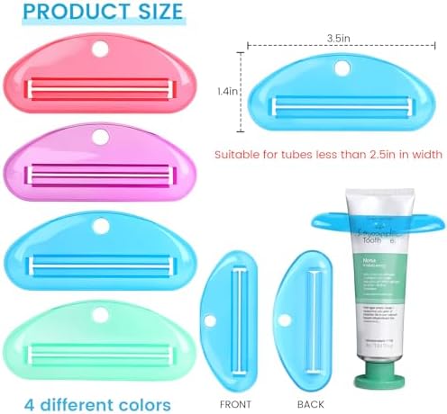 LOVEINUSA Toothpaste Tube Squeezer Dispenser, 4PCS Hanging Tooth Paste Clips Roller Squeezer Holder for Saving Toothpaste Facial Cleanser Creams Paint Hair Gel Glue