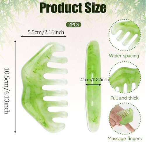 WLLHYF 2 Pcs Jade Massage Combs, Natural Stone Guasha Scraping Scalp Comb Facial Massage Tool Multi-Functional Handheld Head Massage Comb for Head Caring Body Relaxing