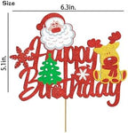 Glitter Joyeux Noël Themed Happy Birthday Cake Topper Christmas Cake Topper Christmas Cake Decorations with Christmas Tree Deer Santa Claus Cake Decorations Happy Birthday Party Supplies