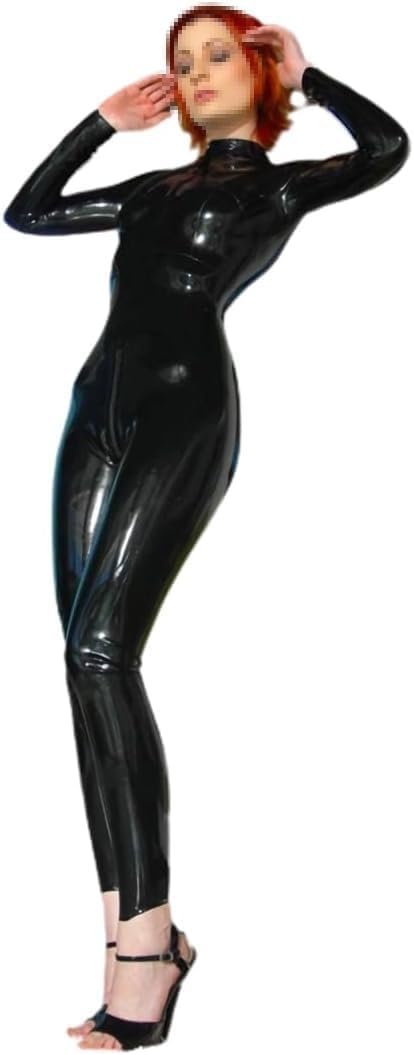 Latex Catsuit with Front Zip Classic Black Jumpsuit Unisex Customized 0.4mm Thickness,Handmade, Customized