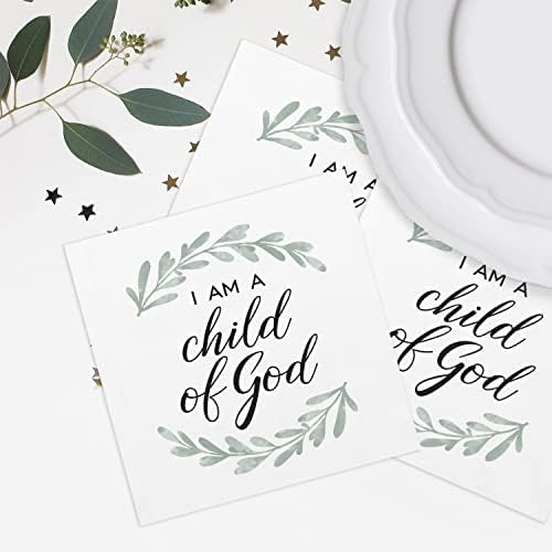 Child Of God Beverage Napkins / 48 Christian Cocktail Napkins/Modern Religious Olive Branch Greenery Design / 4 3/4" x 4 3/4" Baptism Communion Confirmation Easter 3 Ply Napkins/Made In The USA