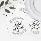 Child Of God Beverage Napkins / 48 Christian Cocktail Napkins/Modern Religious Olive Branch Greenery Design / 4 3/4" x 4 3/4" Baptism Communion Confirmation Easter 3 Ply Napkins/Made In The USA