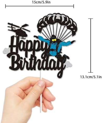Skydiving Happy Birthday Cake Topper Black Glitter Skydiving lovers Parachuting Parachute Skydiver Cake Decoration Flying High Ultimate Sports Theme Birthday Party Supplies