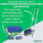 Essential Medical Supply Combination Molded Plastic Sock and Stocking Aid and Terry Cloth Sock Aid - Two Sock and Stocking Donners in One Package for Adults and Seniors