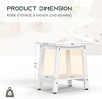 Shower Bench for Inside Shower - White HDPE Shower Stool Waterproof - Spa Bathroom Seat Chair with Handle, Storage Shelf, Adjustable Feet - Indoor/Outdoor, Weather Resistant