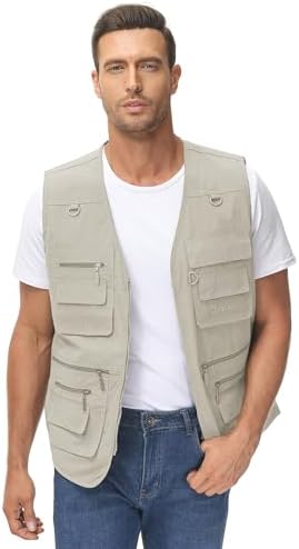 Lentta Men's Fishing Vest Summer Outdoor Lightweight Work Photo Vest 16 Pockets