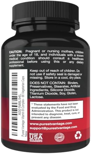 Vitamin B Complex Vitamins B12, B1, B2, B3, B5, B6, B7, B9, Folic Acid - Super B Complex Vitamins for Women, Men, Adults - 90 Vegetarian Capsules