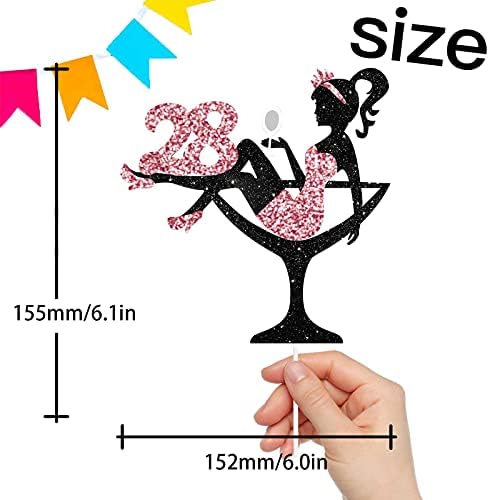 Sitting Girl Cake Topper Picks for Lady 28th Birthday Makeup Spa Theme Party Decoration Supplies 28 Silhouette High Heeled Cake Decor Rose Gold Glitter