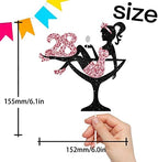 Sitting Girl Cake Topper Picks for Lady 28th Birthday Makeup Spa Theme Party Decoration Supplies 28 Silhouette High Heeled Cake Decor Rose Gold Glitter