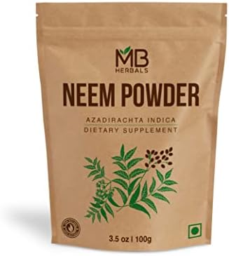 MB Herbals Pure Neem Leaf Powder 100 Gram / 3.5 oz | Azadirachta Indica | Wildcrafted Bitter Neem Supplement Skin and Hair Care