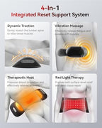 4-in-1 Lumbar Support Pillow Cordless Rechargeable 5000mAh with Red Light Therapy, Electric Lower Back Massager w/Vibration, Airbag Traction & Heating for Pain Relief Deep Tissue, Black