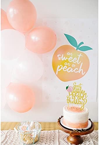 Glitter Peach Cake Topper, Sweet Little Peach is on The Way - Cake Picks for Peach Birthday Party Decorations Baby Shower