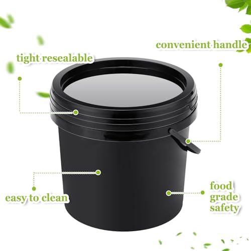 Gerrii 10 Pack Black 1 Gallon Plastic Bucket with Handle and Lid Food Storage Bucket Containers All Purpose Pail for Paint Water Art Crafts Projects Garage Organization