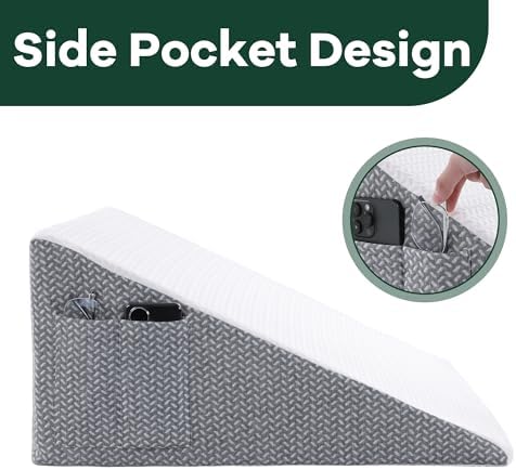 HOMBYS Bed Wedge Pillow Cover Bed Wedge Pillowcase with Side Pocket & Zipper-Soft, Breathable, Removable & Machine Washable-Cover Only, (25"x25"x8")