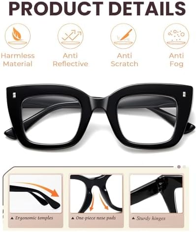 Hubeye 3 Pack Fashion Style Reading Glasses Oversized Readers Blue Light Blocking Computer Eyewear With Spring Hinge