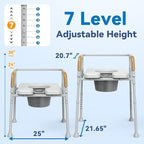 3 in 1 Bedside Commode Chair, Portable Commode Toilet for Seniors with Removable Bucket & Splash Guard, Adjustable Height, 350 lb Weight Capacity, Easy Cleaning, Tool-Free Assembly