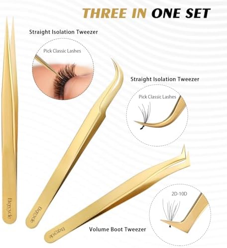 Etercycle High Precision Lash Tweezers Set - Includes 3 Stainless Steel Eyelash Tweezers for Classic Individual and Volume Lash Extensions. Complete with Storage Box