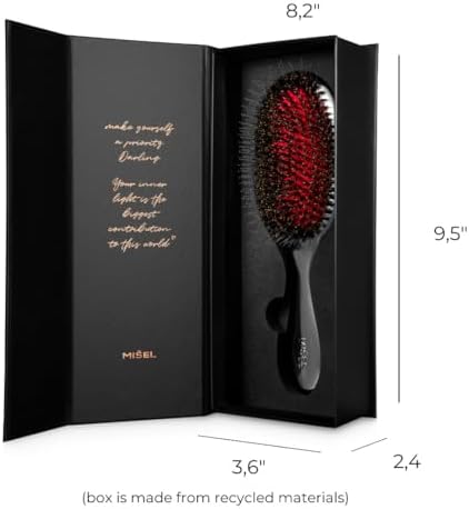 MISEL Professional Boar Bristle Hair Brush for Women and Men | Detangles All Natural Hair Types and Extensions | Reduces Breakage | Great for Wavy and Straight Hair | Salon-Approved | Medium